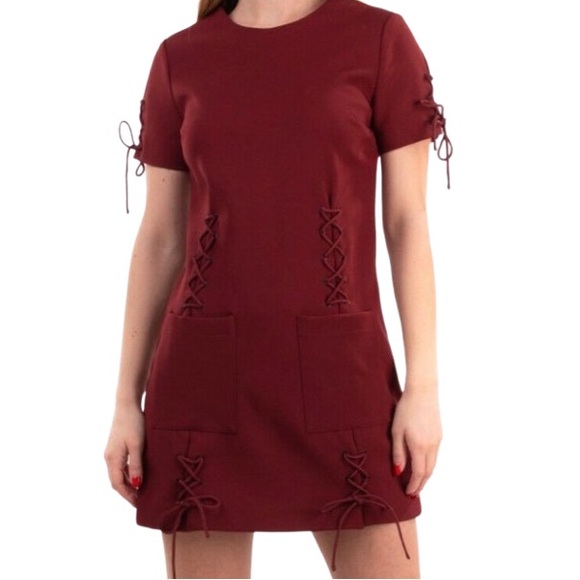 Kendall & Kylie. NWT. Gorgeous mini sheath dress. Tie detail.Brick Red. Medium. - Picture 2 of 13